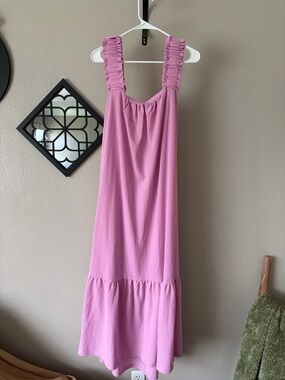 VICI Pink Ruched Strap Midi Dress